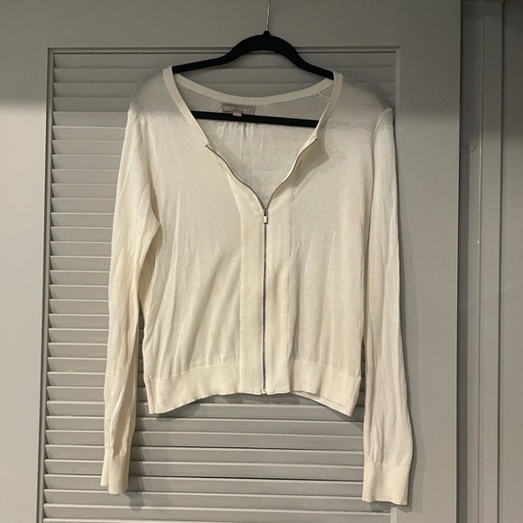 NWOT Banana Republic Size Medium Full Zip Cream Sweater - Picture 2 of 3
